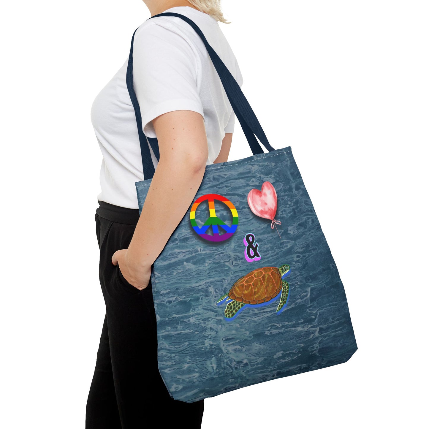 Peace Love Turtles Tote Bag - Wave