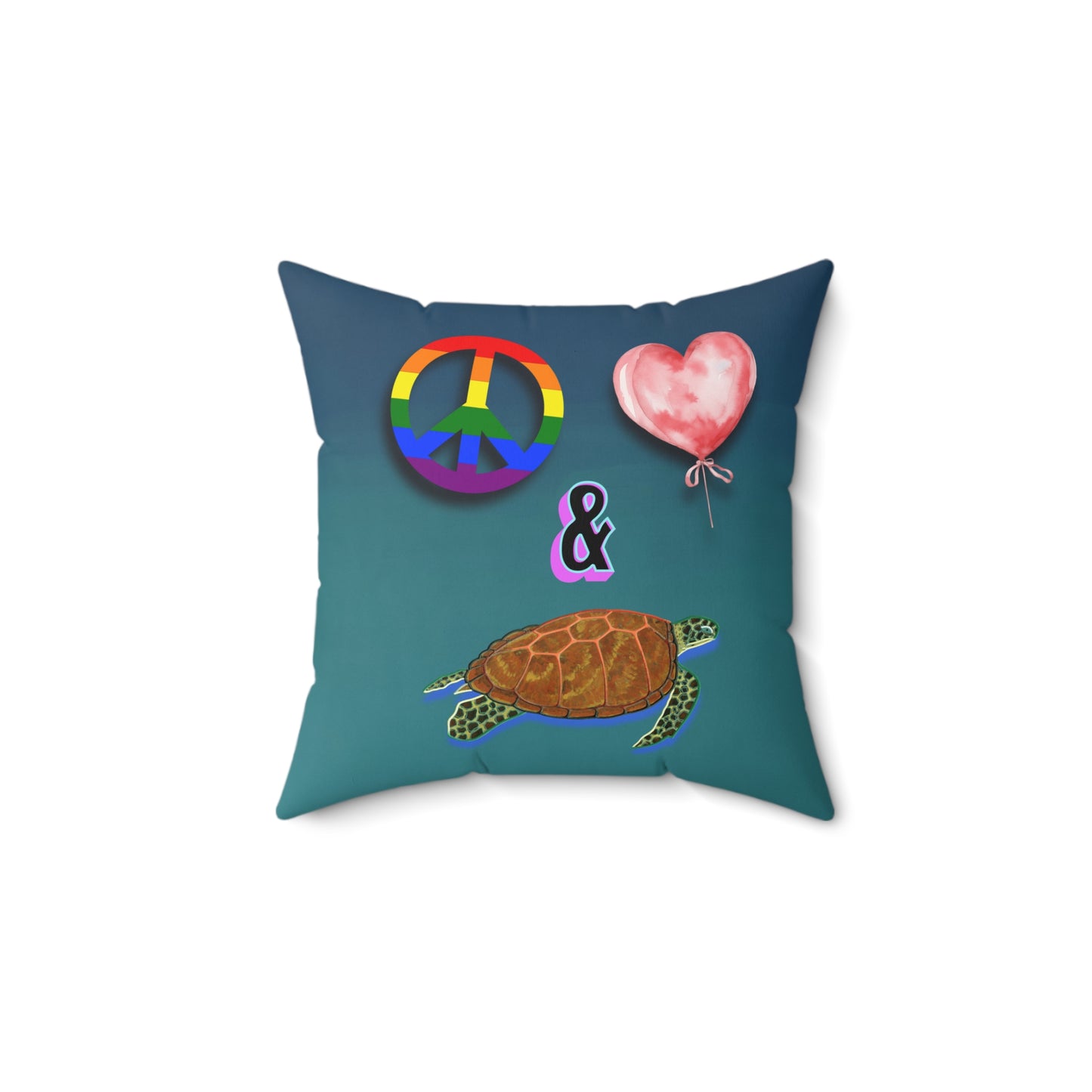 Polyester Square Pillow - Peace Love Turtles
