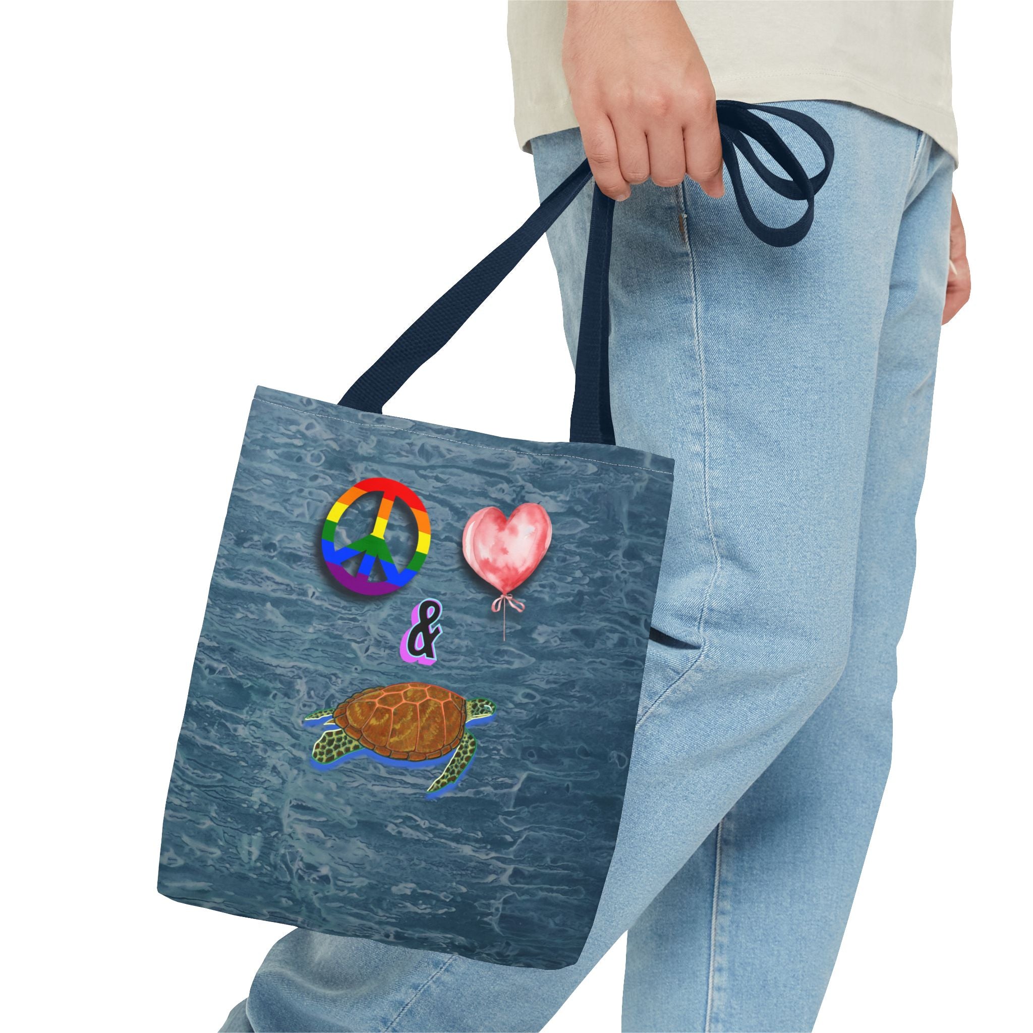 Peace Love Turtles Tote Bag - Wave